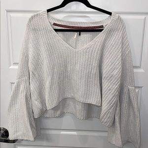 White Cropped Free People Sweater w/ Bell Sleeves
